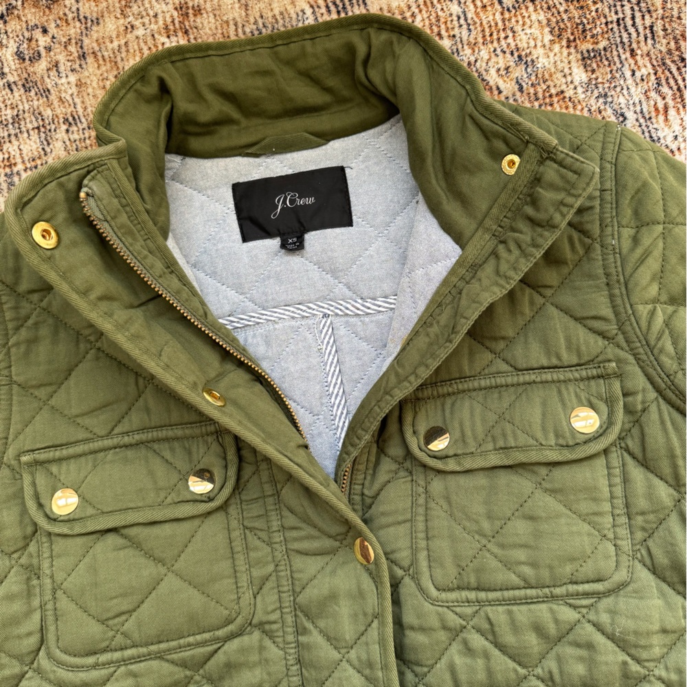 JCREW Olive Quilted Jacket sz XS - Picture 2 of 4